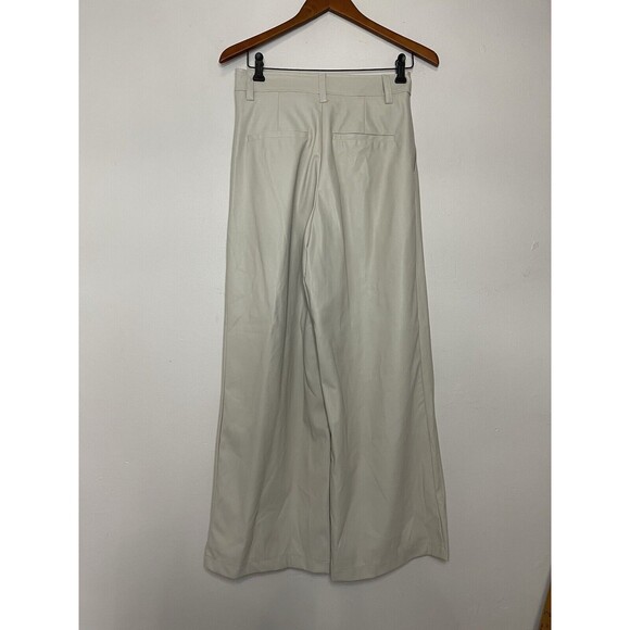 Asos Design Women's 4 High Rise Faux Leather Beige Wide Leg Pants Pleated - Picture 8 of 8